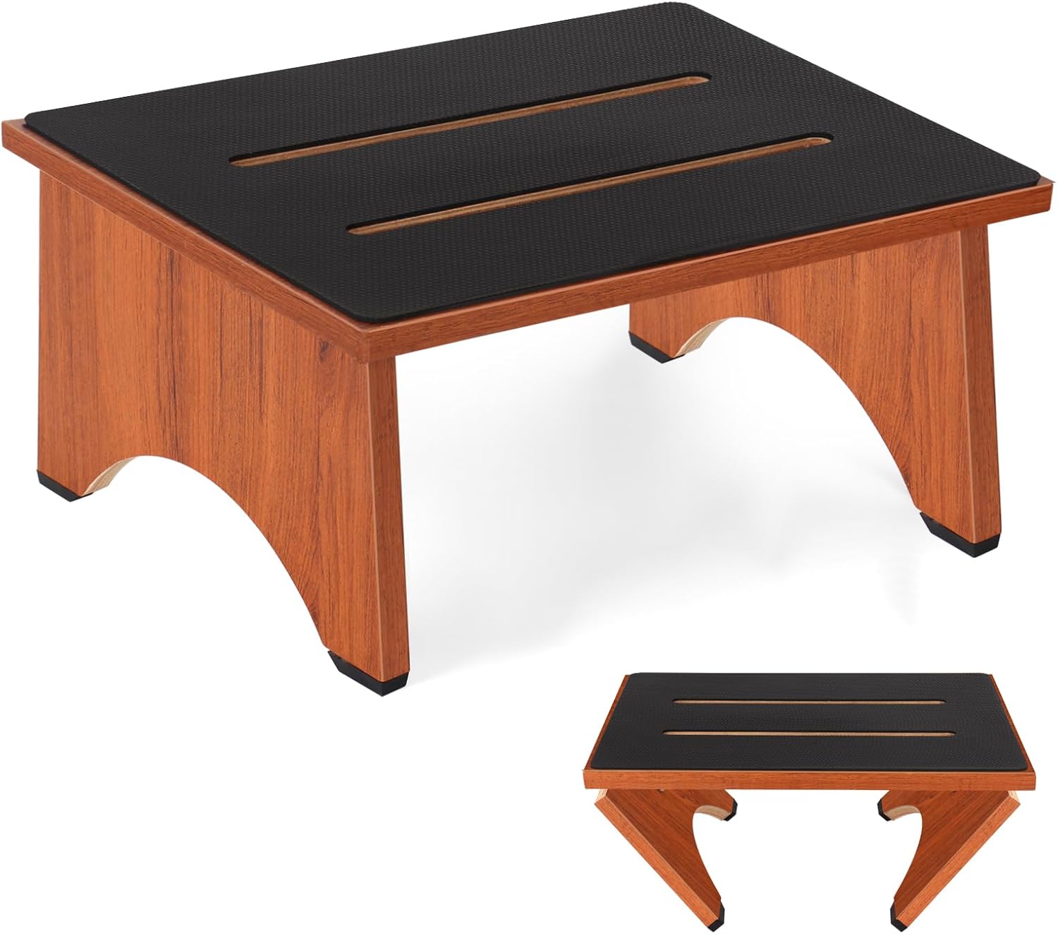 Step Stool Foldable, Wooden Step Stool with Non-Slip Rubber Stepping Feet, Folding Platform Step Stools for Adults Seniors in Kitchen, Home, Bedroom, Office, Rv, Easy to Carry,450 LBS Capacity (Brown)