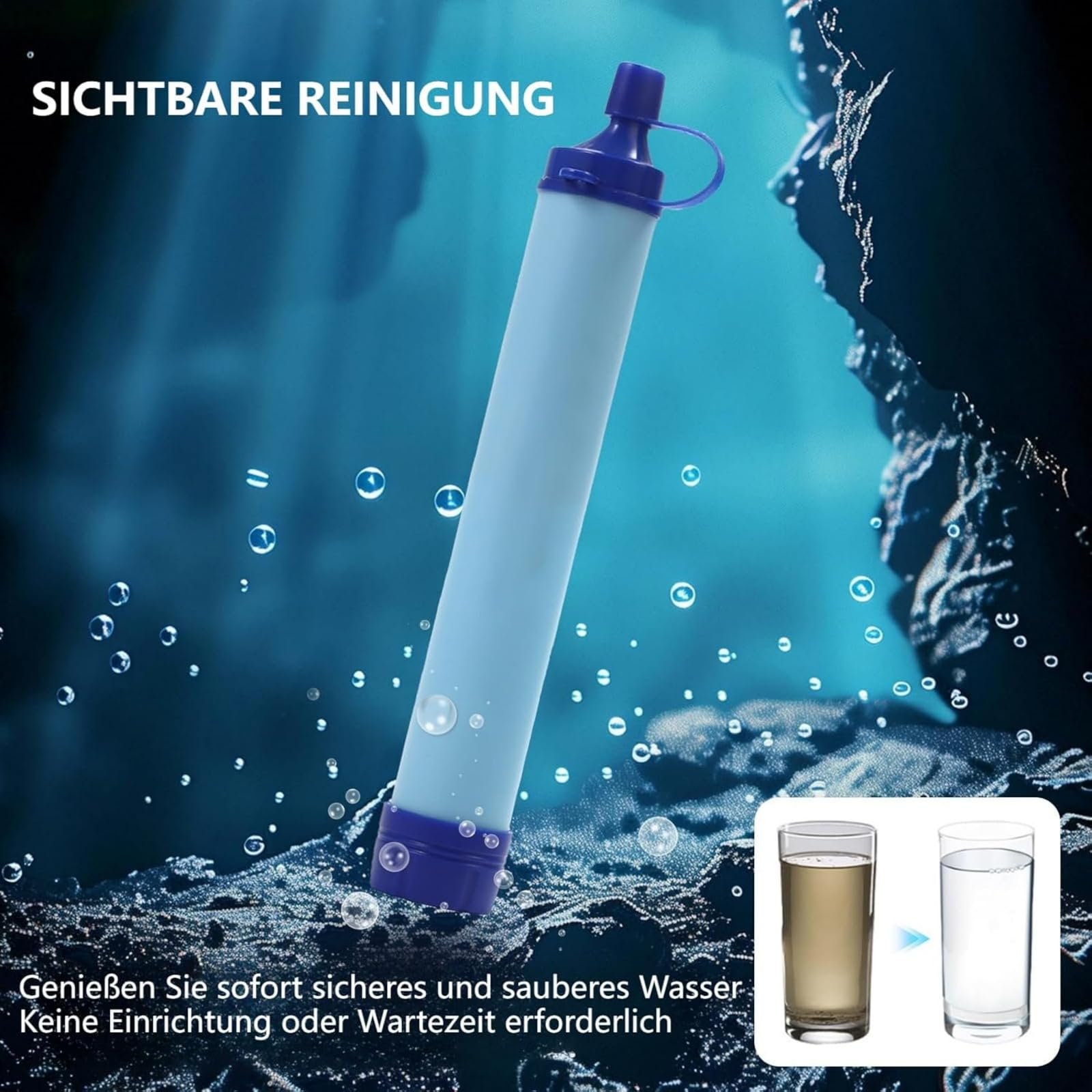 Virest Wasserfilter Outdoor,HYDRO-X1 Notfall Wasserfilter | Tragbarer Outdoor Mehrzweck Wasserfilter für Bach,Berg,Regen und Leitungswasser,Camping Wander Notfall Ausrüstung