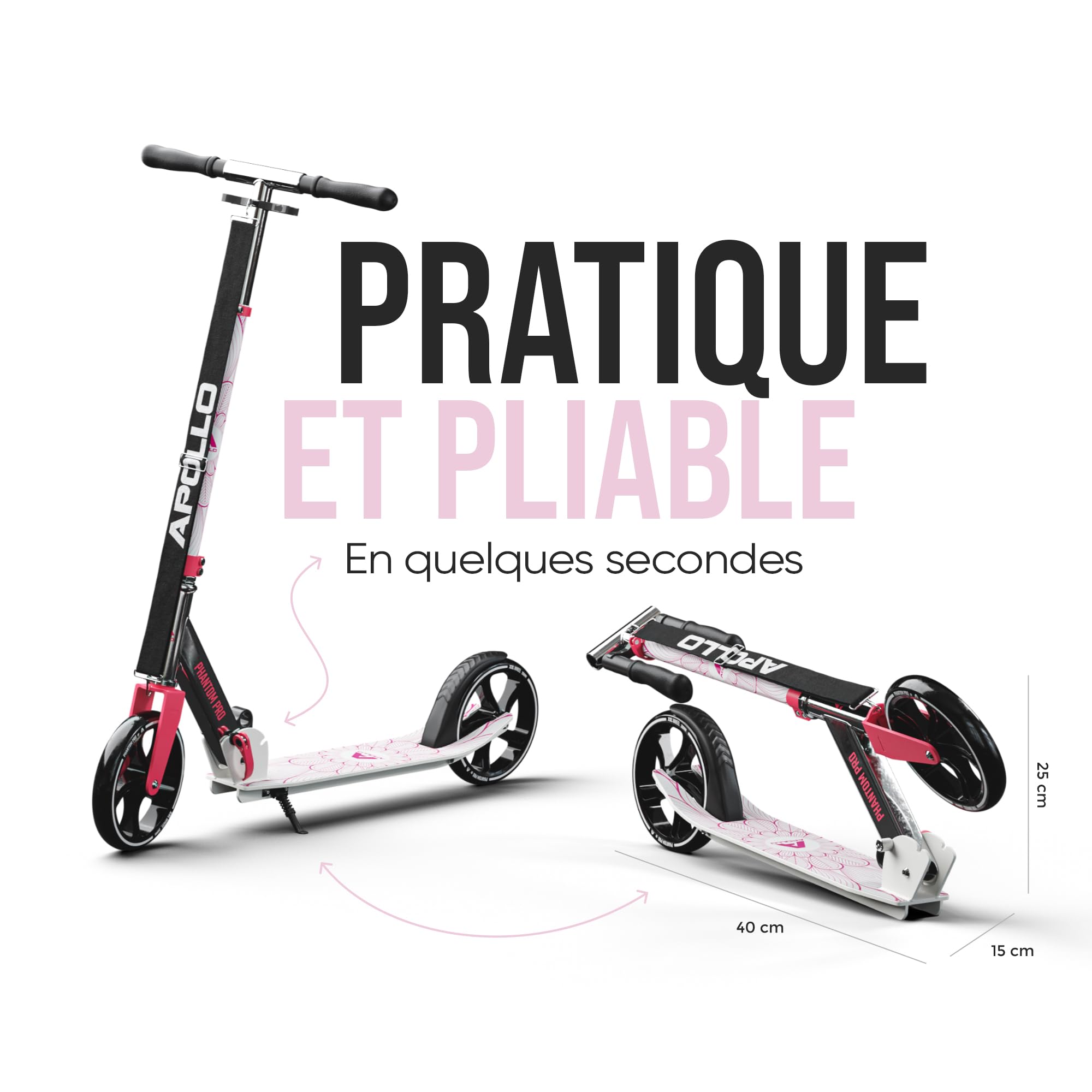 Apollo Trotinette aux Roues XXL - 200mm - Trotinette Freestyle de Ville Phantom Pro - City Scooter Pliable et à Hauteur Ajustable pour Adultes et Enfants