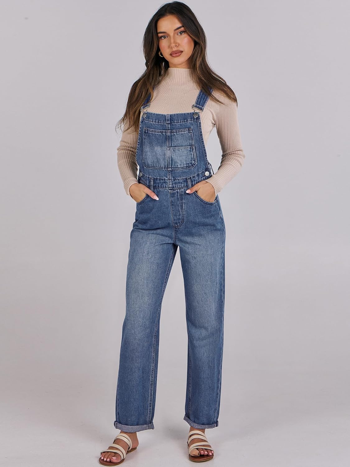 ANRABESS Overalls for Women Loose Fit Denim Overalls Adjustable Strap Jean Jumpsuit Bib Romper Spring Casual Work Outfits - Image 7