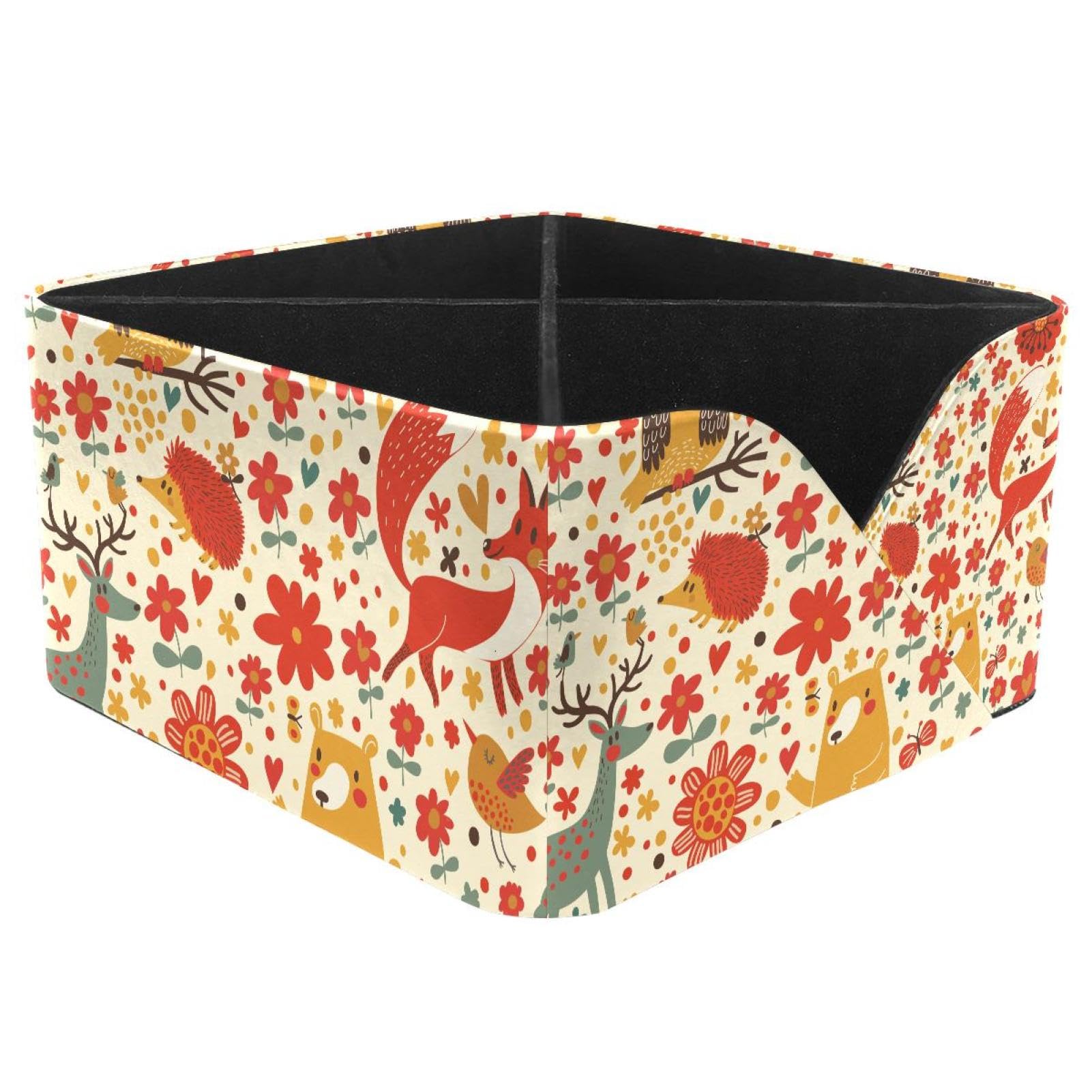 KengjuTesu Forest Bear Fox Flower Desktop Organizer Pen Holder, Rectangular Pencil Cup for Office, Study and Makeup Stations