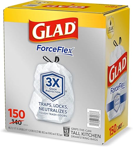 Miniatura 5 de Glad Forceflex - Bolsas de basura altas para cocina, 13 galones, con cordón y protector contra olores (150 unidades)
