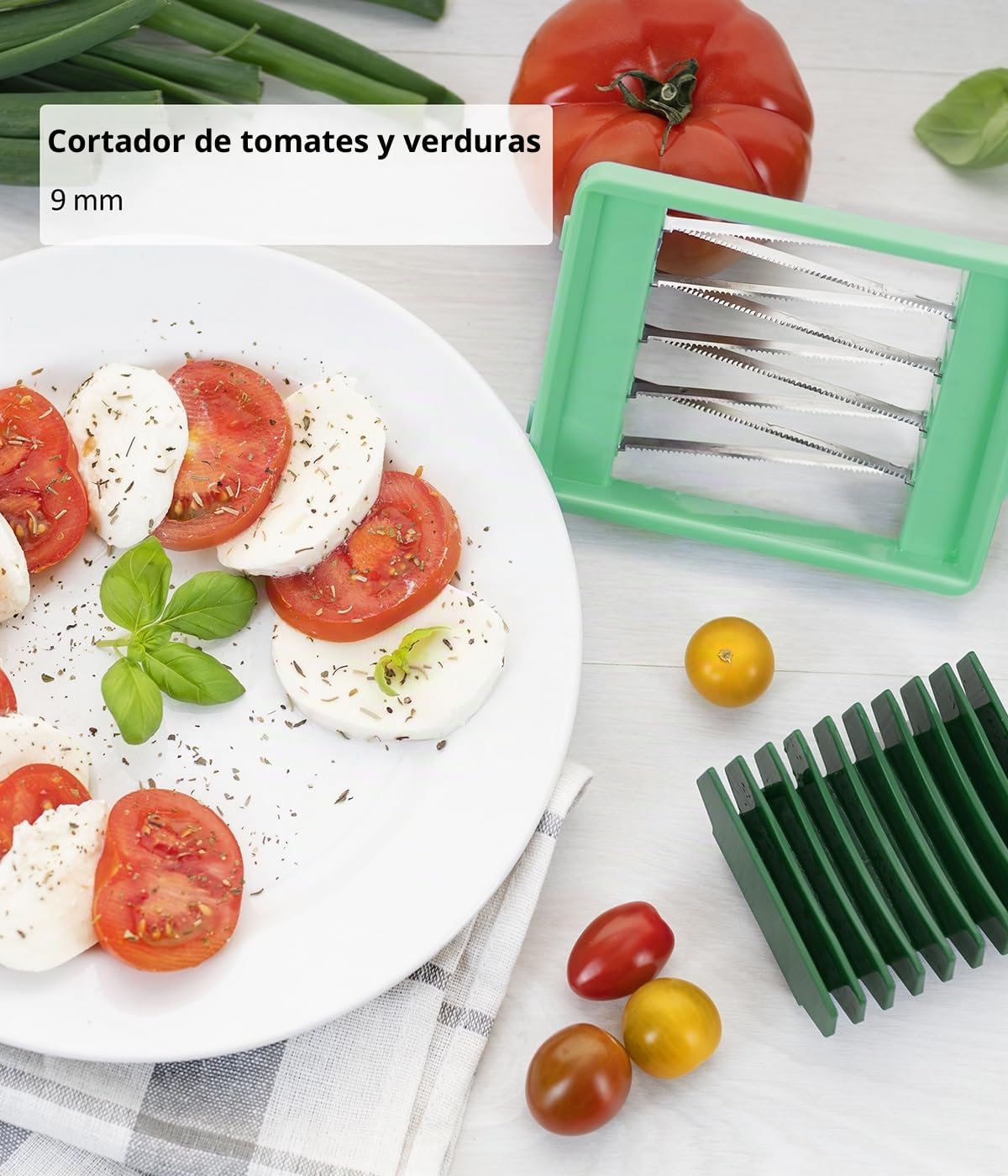 Genius Nicer Dicer Chef S - Juego de 7 utensilios para cortar verduras y tomates, color verde