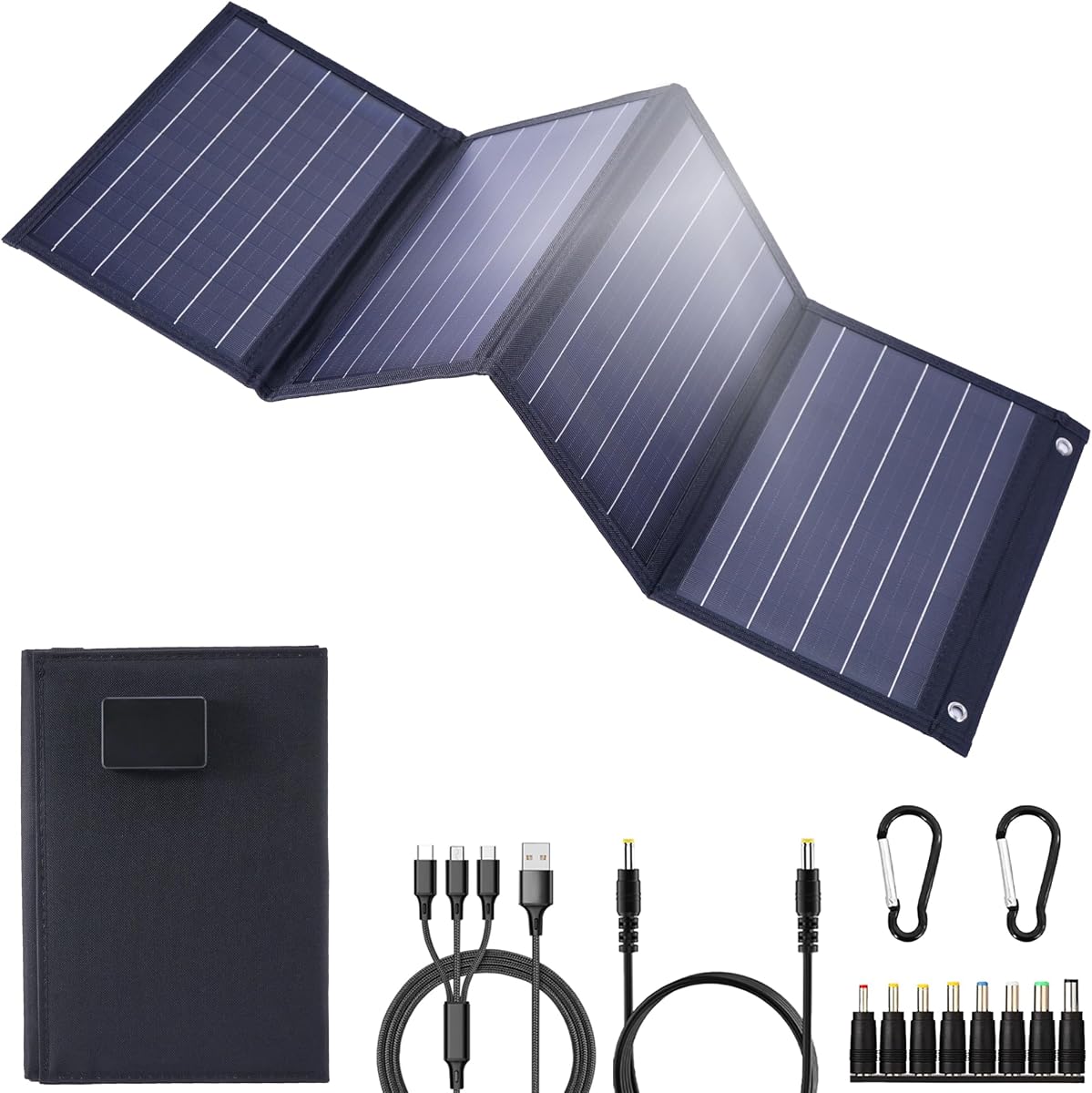 2026Upgrade Cargador de panel solar plegable de 40 W, celda tipo N portátil de alta eficiencia 25%, carga rápida USB-C/USB-A/DC12V MPPT, cargador solar ligero impermeable IP67 para emergencias de viajes al aire libre