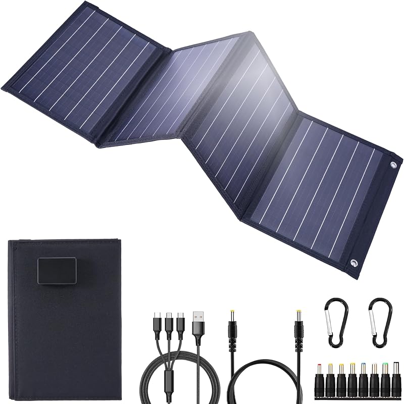 2026Upgrade Cargador de panel solar plegable de 40 W, celda tipo N portátil de alta eficiencia 25%, carga rápida USB-C/USB-A/DC12V MPPT, cargador solar ligero impermeable IP67 para emergencias de viajes al aire libre