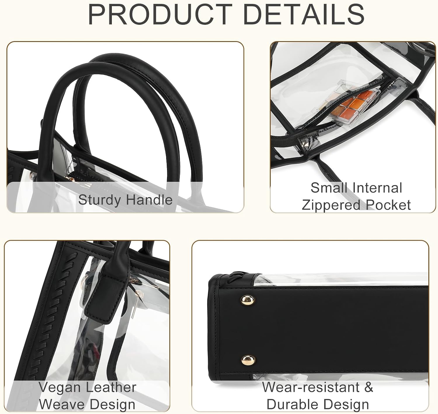FAIME Clear Tote Bag Stadium Approved, Clear Crossbody Purse Transparent Woven Handbag for Concert, Beach & Stadium event | Water-resistant, Stadium Approved
