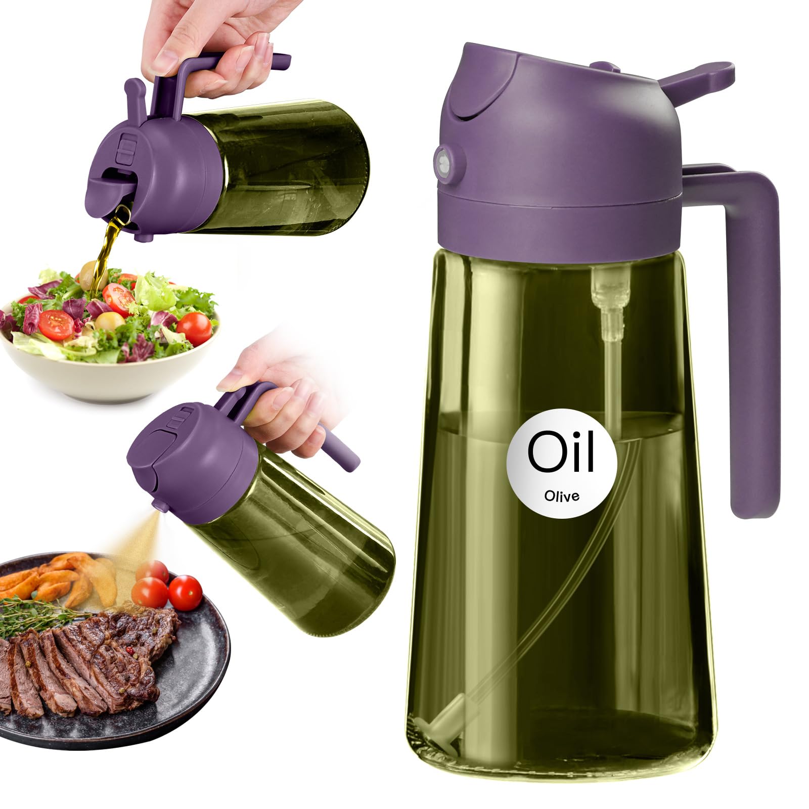 YARRAMATE 470 ml Light Blocking Dark Oil Sprayer for Cooking, 2-in-1 UV Protection Oil Atomiser for Kitchen, Amber Glass oil Bottle, Food Safe Spray Bottle for BBQ (Purple) — image 1