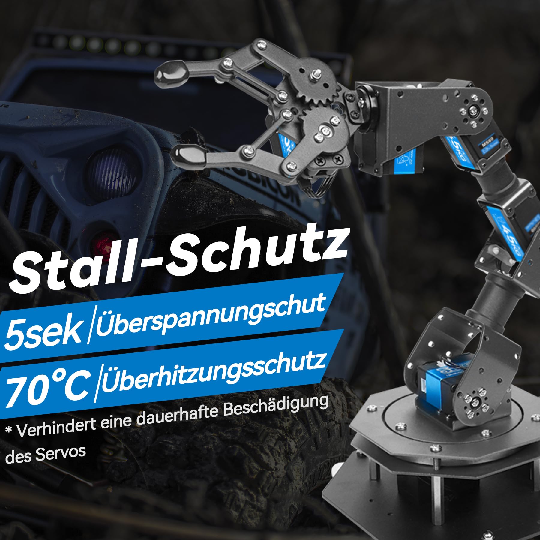 Miuzei 45kg Digital RC Servo 270° Servomotor Metall Getriebe für Auto Modellbau Car 1/10 1/8 Robot Arm Flugzeug 8,4V High Speed Torque Wasserdicht Servo+Motor Lenkservo mit 0.5M Kabel 25T Horn