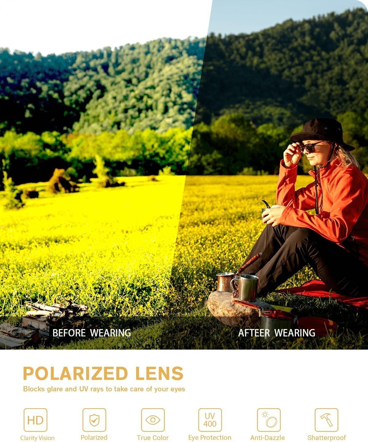 Meeloog Polarized Fit Over Glasses Sunglasses for Women UV Protection, Trendy Square Wrap Around Shades for Driving Riding - Image 4