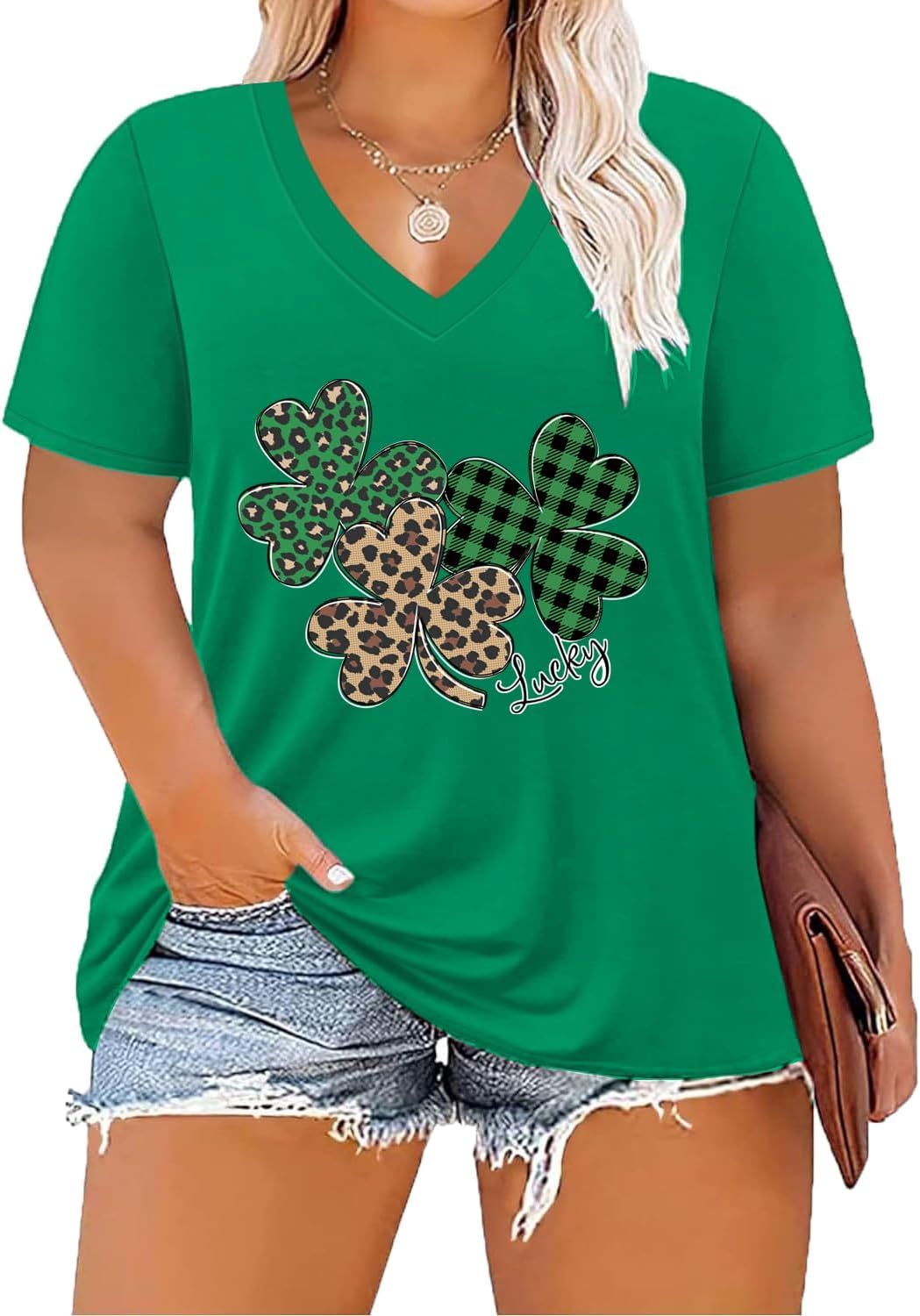 Women's Plus Size Short Sleeve Tee Shirt V Neck Basic Ladies Loose Fit T Shirt 1X-5X