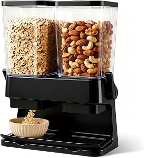 Cereal Dispenser, Set of 2, Double 3 Liters, Airtight Cereal Storage Containers, Transparent Storage Box for Nuts, Coffee Beans and Dry Foods, Large Capacity Kitchen Storage Jar