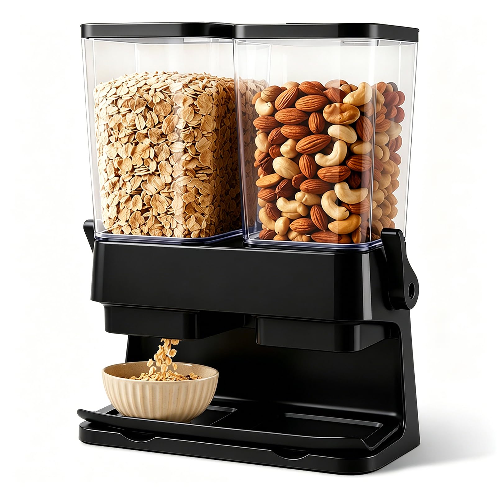 Juego de 2 dispensadores de cereales, recipiente de almacenamiento hermético doble de 3 L para cereales, caja transparente para frutos secos, granos de café y comida seca, recipiente de almacenamiento