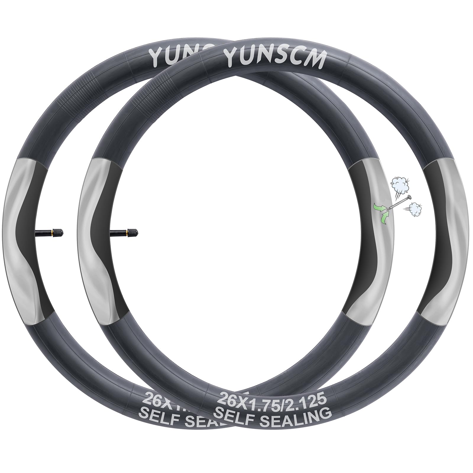 YunSCM 2PCS Selbstdichtend 26 Zoll Schlauch 26x1.75/1.95/2.125 ETRTO 47/57-559 AV32mm Valve，pannensicherer，Selbstreparierender，Kompatibel 26Zoll Fahrradschlauch Verhindern und Reparieren