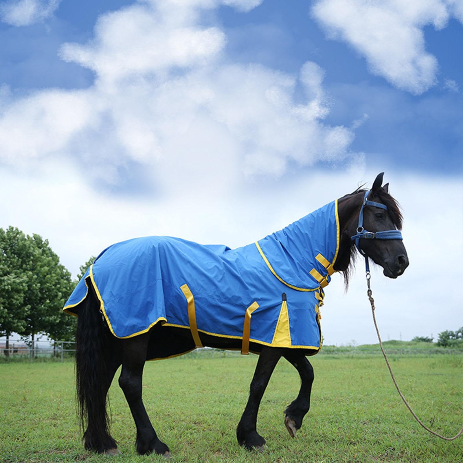 Manta Impermeable para Caballos, Manta Protectora Impermeable para Caballos, Tejido de Poliéster Transpirable con Hebillas Cruzadas Y Collar Extraíble