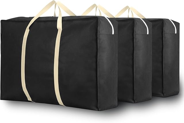 Lifeforce 3 Pack Large Laundry Storage Shopping Bags, Strong and Durable Clothes Bags for Duvets Pillows, Tote Bags with Reinforced Handles for Garden Cushions, Underbed Bags with Double Zips(100L)