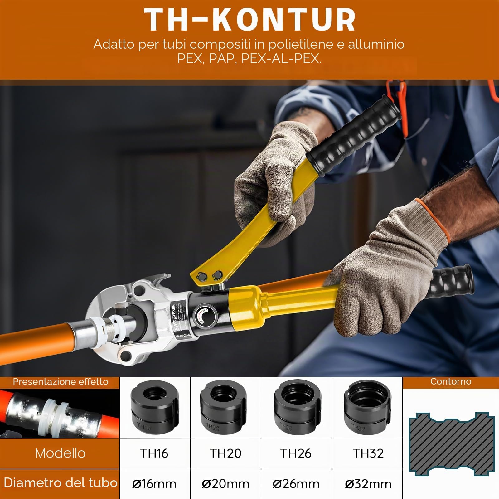 Pinza crimpatrice idraulica con tagliatubi e sbavatrici, strumento idraulico Ø12-28 mm, crimpatrice per tubi in rame con stampo ad alta durezza per rame da 12, 15, 18, 22, 28 mm e PEX-AL-PEX 16, 20