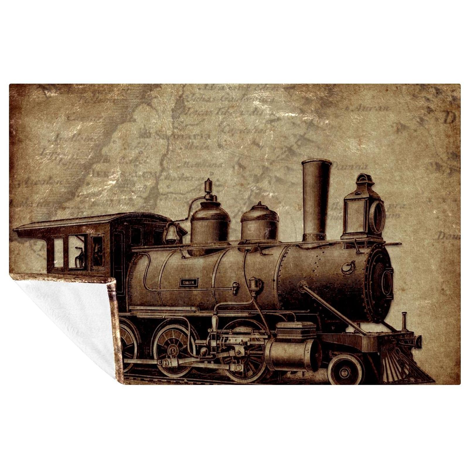 Couverture locomotive à vapeur vintage 150x100 cm plaid doux pour lit