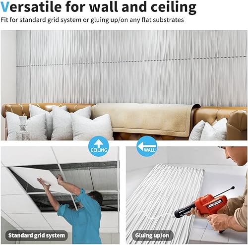 Vista 40 de Art3d 3D Revestimiento con textura 3D para pared, color gris diamante, 19.7 x 19.7 pulgadas (12 unidades), Blanco, A10038 Blanco nieve