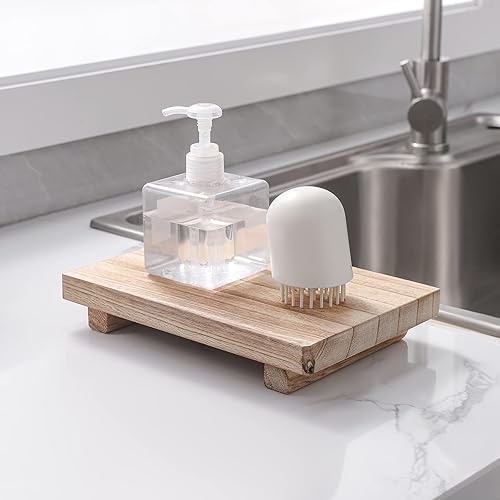 Miniatura 3 de Organizador pequeño de encimera de baño, bandejas decorativas de madera, soporte rectangular para cosméticos para cocina, jabón, botella de loción,