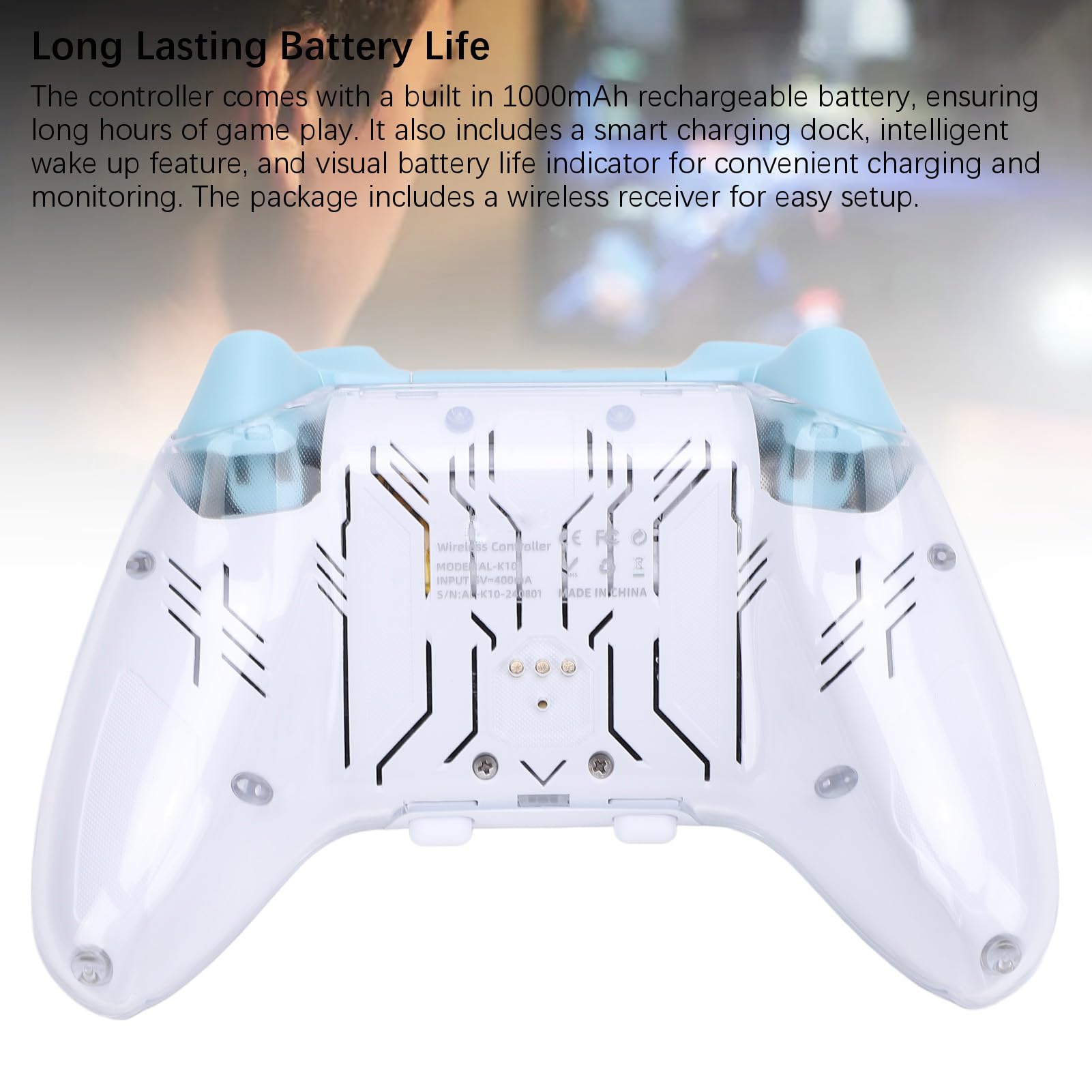 Hamwesh Controlador de Juegos, 2.4G Inalámbrico y BT 5.3 con Disparador Hall Burst RGB Light, Controlador de Juegos para PC, de Inalámbrico con Base de Carga Inteligente para (WHITE)