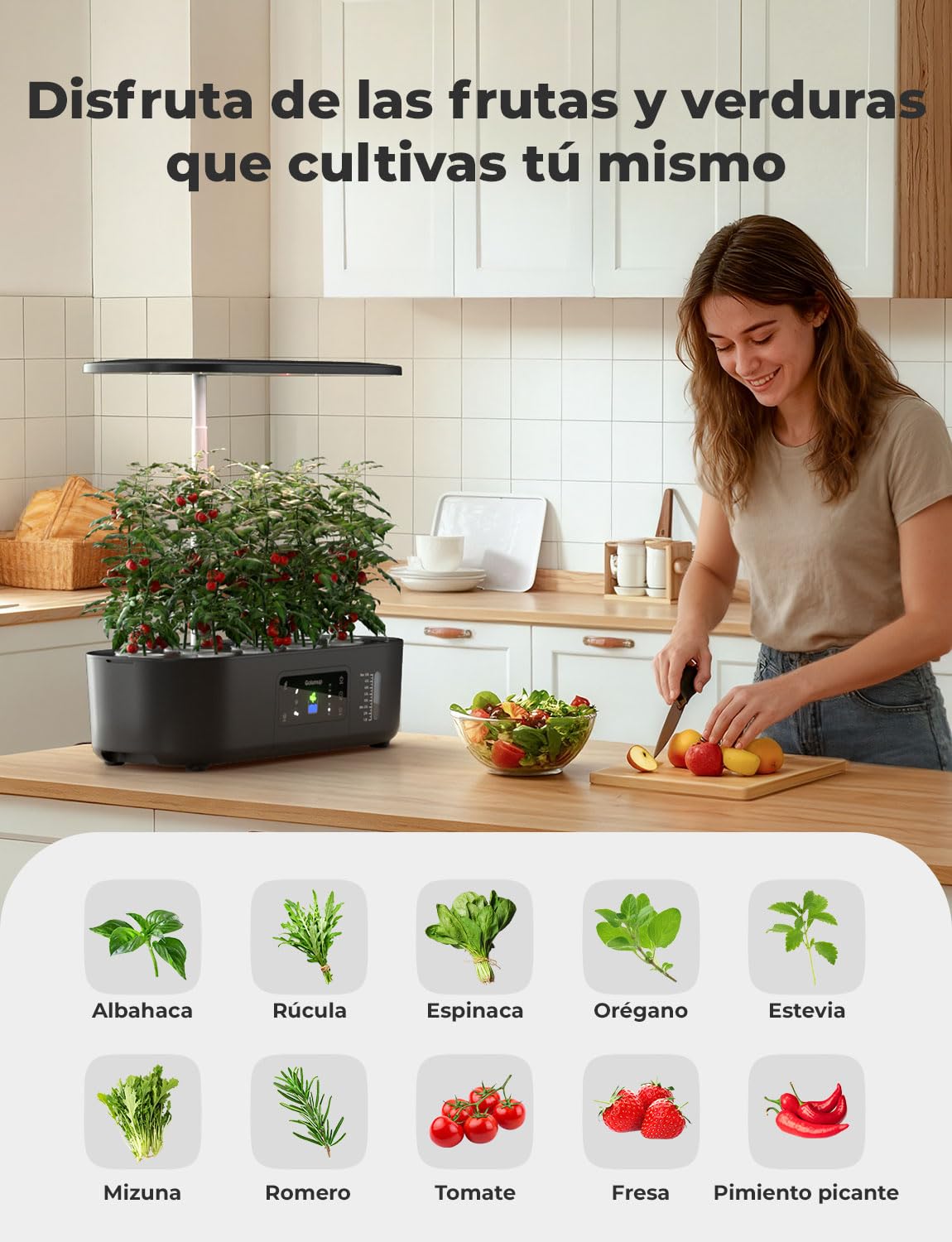 Sistema de Cultivo Hidropónico Kit de Cultivo Interior con Iluminación LED Automática, Huerto Interior con Temporizador Automático, Altura Ajustable (13 Vainas)