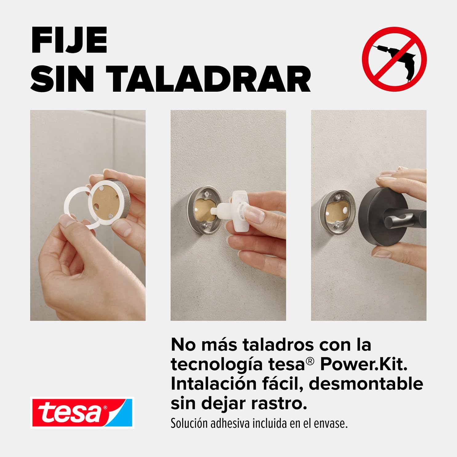 tesa® Moon Toallero Autoadhesivo de 2 Brazos - Doble Barra de Metal Revestido de PVD, Cepillado en Grafito - sin Taladrar, Incluye Solución Adhesiva - 84 mm x 50 mm x 456 mm