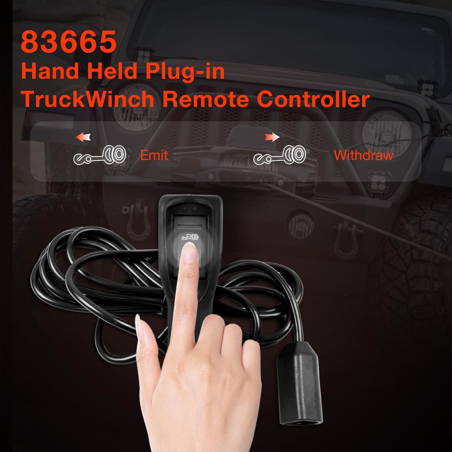 83665 Winch Remote Controller Compatible with Warn M8000 M10000 M12000 Winches, 5-Pin Plug-in Handheld Control with 12ft D-Shape Plug, Ergonomic Grip for Truck SUV Winch