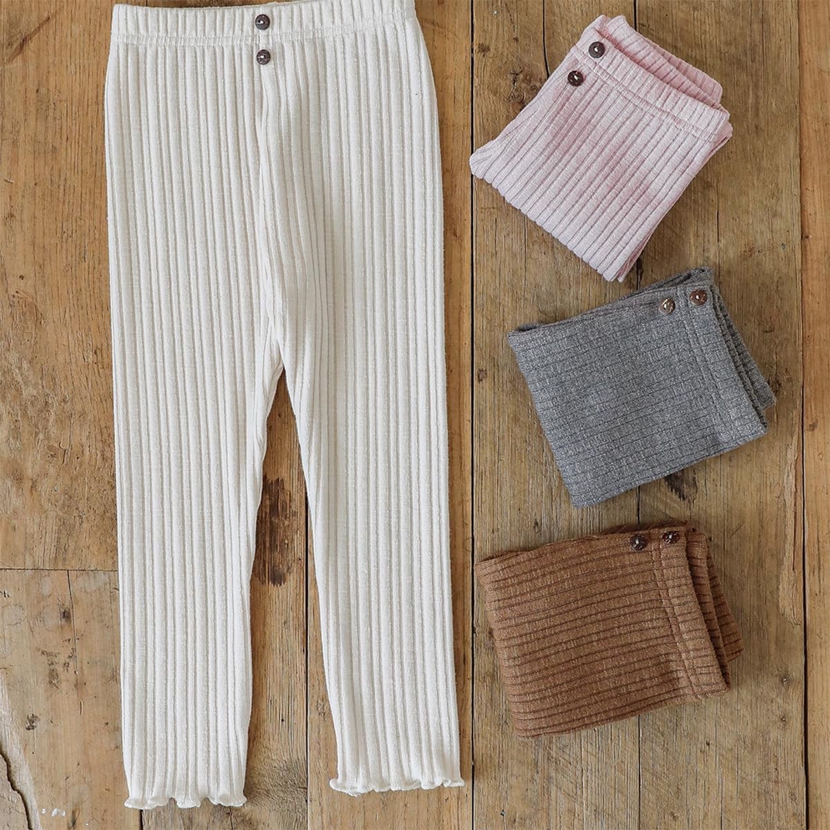 Colorful Childhood 3 Pack Girls Ribbed Jersey Leggings Kids Stretchy Warm Footless Tights Ruffles Knit Pants - Image 2