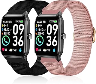 Lzwldan 2 Pack Stretchy Nylon Watch Bands Compatible with Woneligo Smart Watch W13, Loop Soft Elastic Straps for FITVII H56/ ENOMIR ID208BT/MILOUZ IDW19 Watch for Women Men