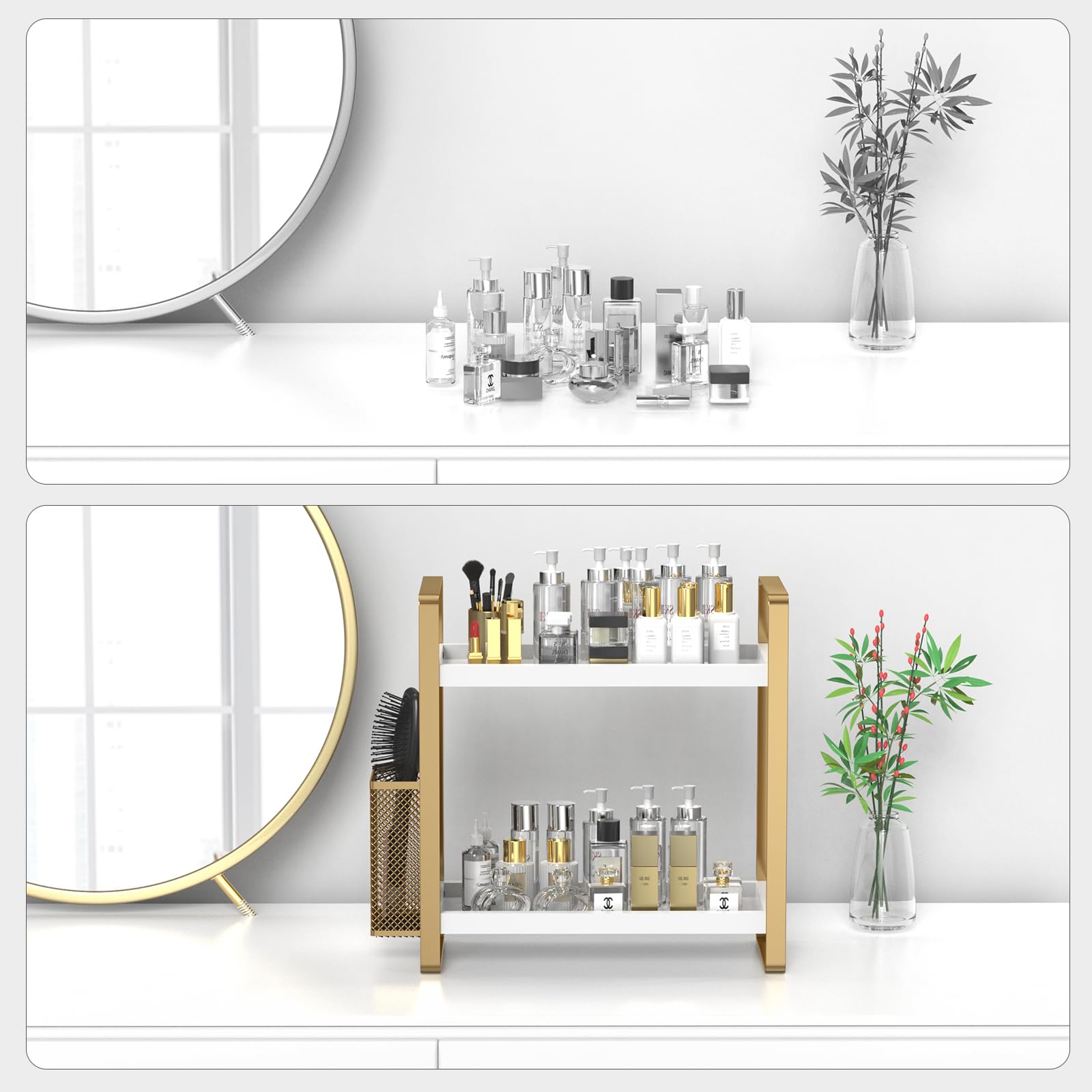 LEMIKKLE Organizer da bagno con cestino, organizer per bagno e stoccaggio, organizer per la cura della pelle per toeletta, organizer per bagno, cucina, cassettiera (bianco)