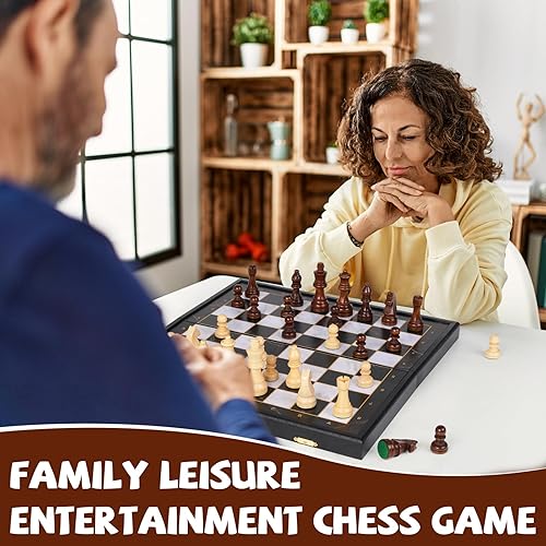 Miniatura 7 de Juego de ajedrez de madera de 15 pulgadas, tablero de ajedrez de madera plegable de alta calidad con piezas de ajedrez talladas, almacenamiento