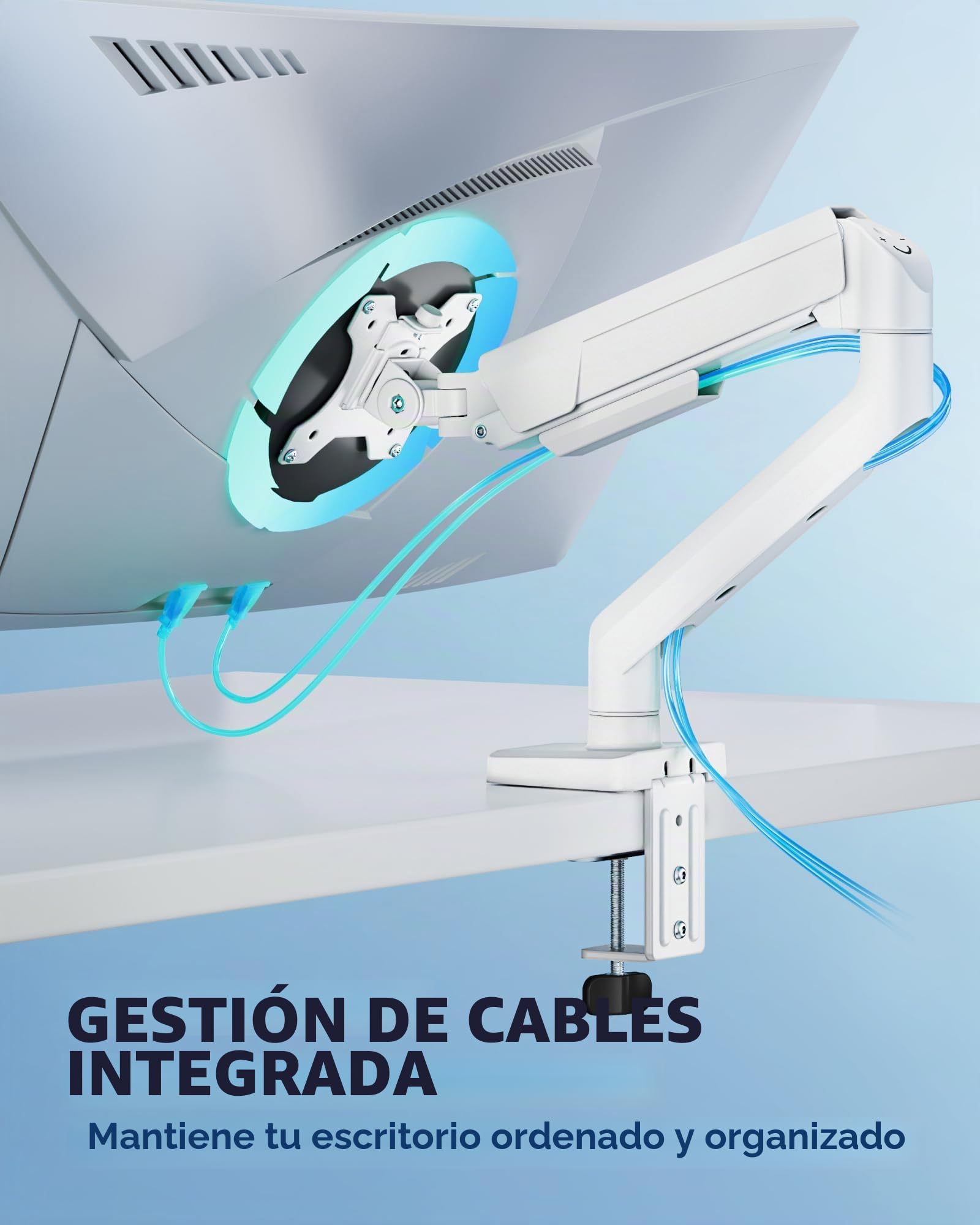 ARES WING Soporte de Monitor 17"-40" para Pantallas Planas y Curvas, Brazo de Monitor Altura Ajustable, Carga Máxima 12 kg, Compatible con VESA 75x75/100x100, Montaje de Escritorio Ergonómico