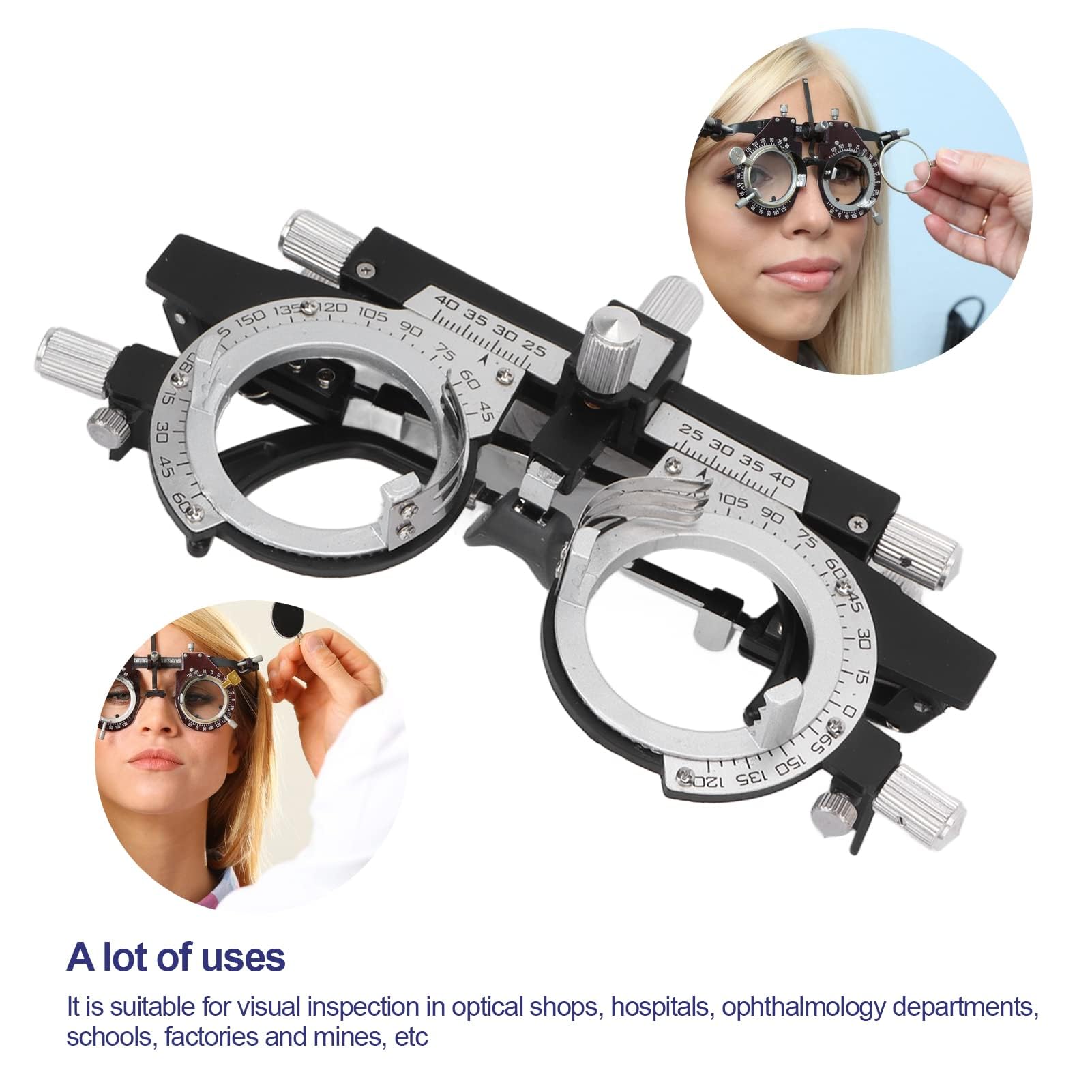 Optometrie Optiker Rahmen, Brillen-Optometrie-Rahmen Probelinsenrahmen Optische Testlinse Rahmen verstellbare Bügellänge und Nasenauflage für Sehschärfeprüfung