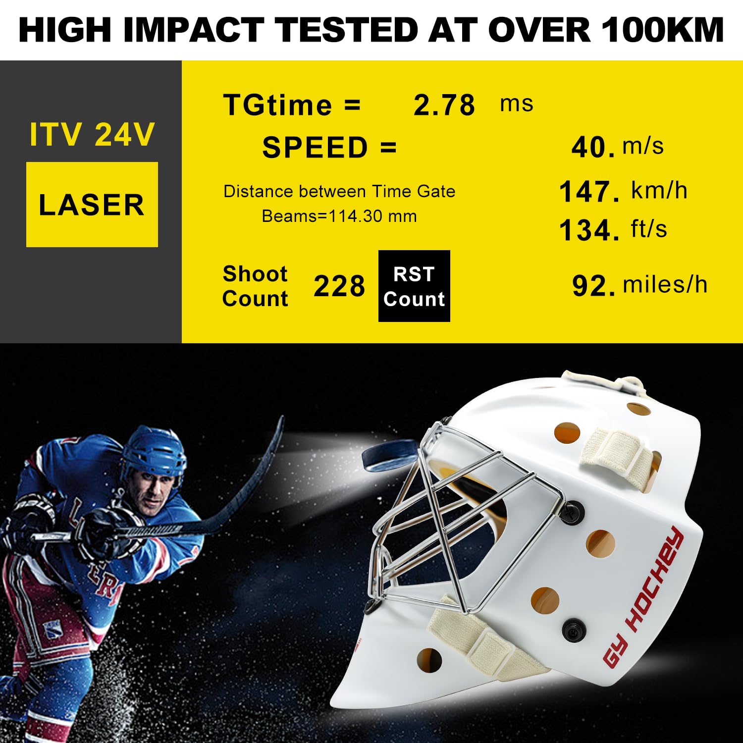 GY Casco da hockey combinato con maschera facciale da portiere per adulti, gabbia cat-eye, guscio professionale in PC e ABS, gabbia in acciaio inossidabile 304, fodera a doppio strato