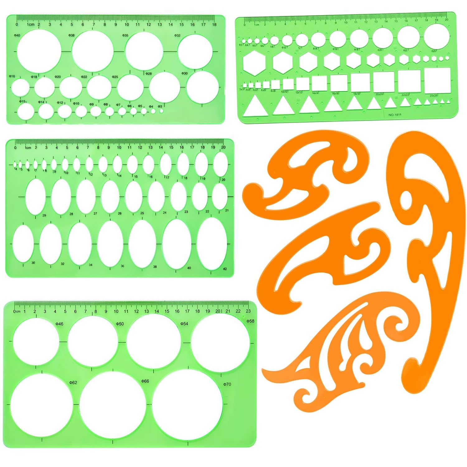 French Curve, Circle Template, Ellipse Template,Geometric Template Ruler Set,Plotting Template,Measuring Tools for Office and School Building Formwork Drawings Template Measuring Tools,8 Pieces