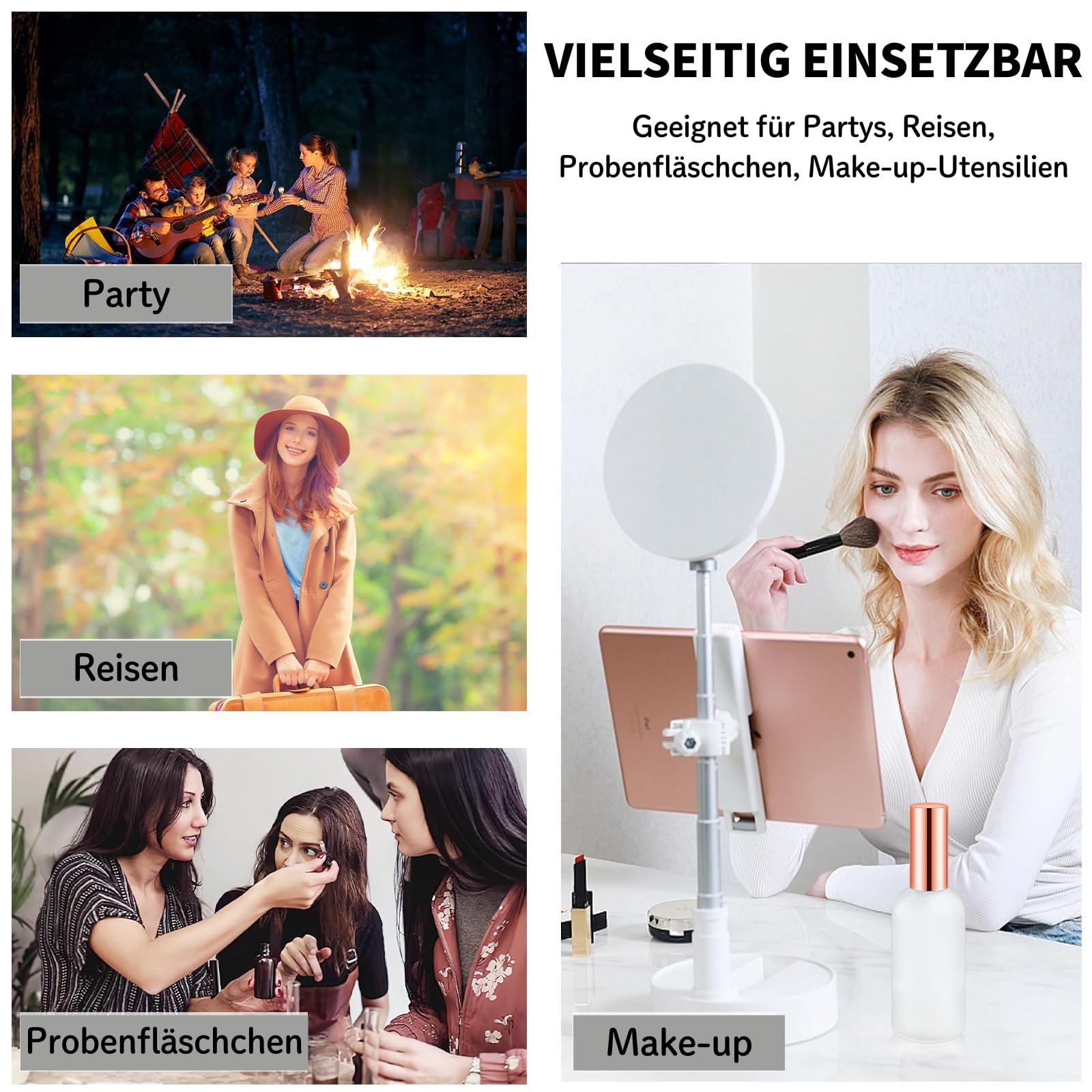 20 bottiglie in vetro vuoto da 100 ml – Bottiglie spray sottili ricaricabili in vetro smerigliato con testina spray oro rosa, ideali per profumi, oli essenziali, cosmetici e viaggi