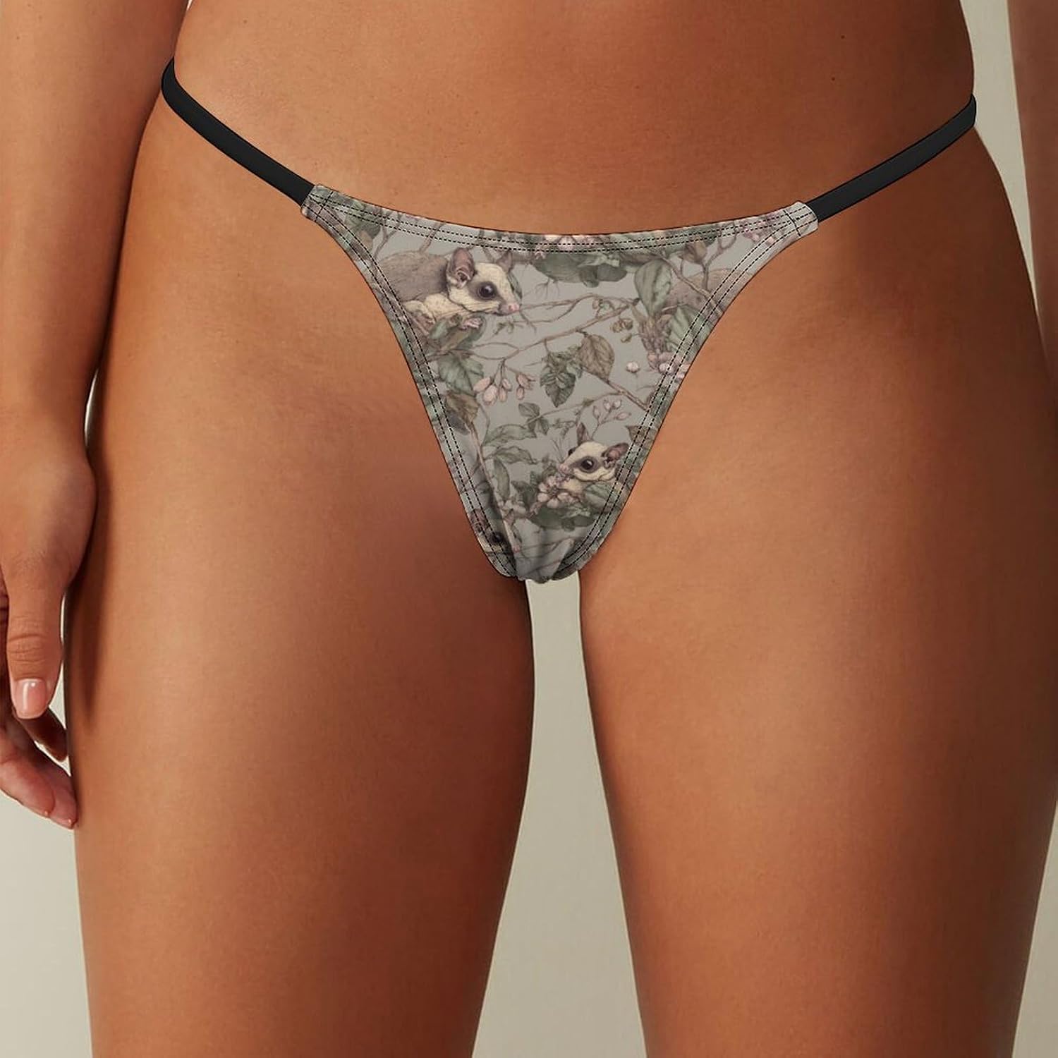 Sugar Glider Animals Pattern Sexy G String Thongs for Women Underwear | Seamless Panties Lingerie Breathable Low Rise No Show