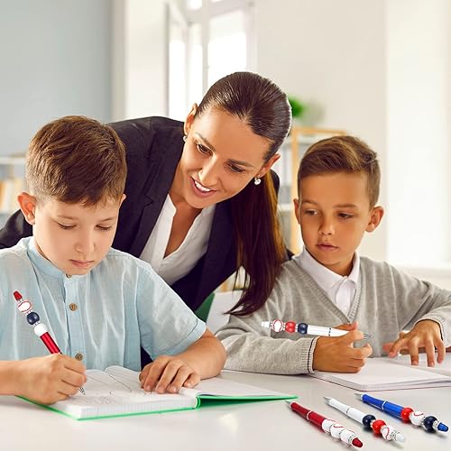 Miniatura 6 de PerKoop Juego de 18 bolígrafos de bolas que incluyen 18 bolígrafos de cuentas surtidas, 50 cuentas espaciadoras de cristal y 30 cuentas de béisbol,