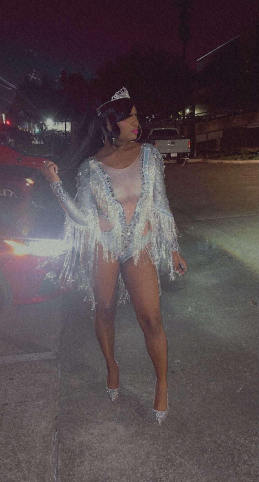 Silberner Glitzer-Strass-Drag Queen-Body für Frauen, sexy Pailletten-Kostüme, Fransen-Outfit, silber, Einheitsgröße