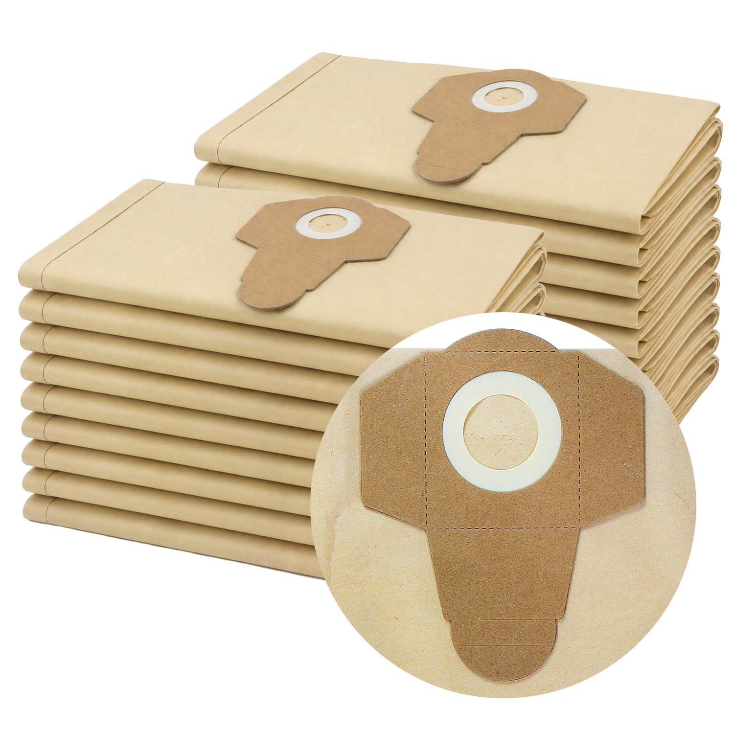 Compatible Parkside Vacuum Dust Bags (20 Pack) for Lidl Parkside PNTS 1250 1300 PWD 12 PAS 500 20L Wet and Dry Vacuum Fine Filtration Replacement Bags AVC115 With Rubberised Seal And Retaining Collar