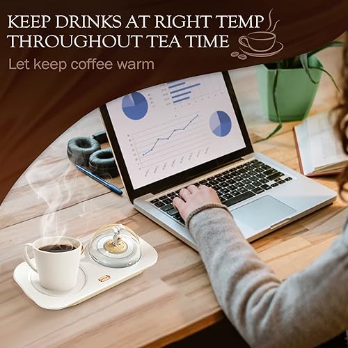 Miniatura 4 de Calentador de taza de café, calentadores eléctricos de bebidas para oficina, escritorio en casa con aromaterapia y luz nocturna, 3 ajustes de
