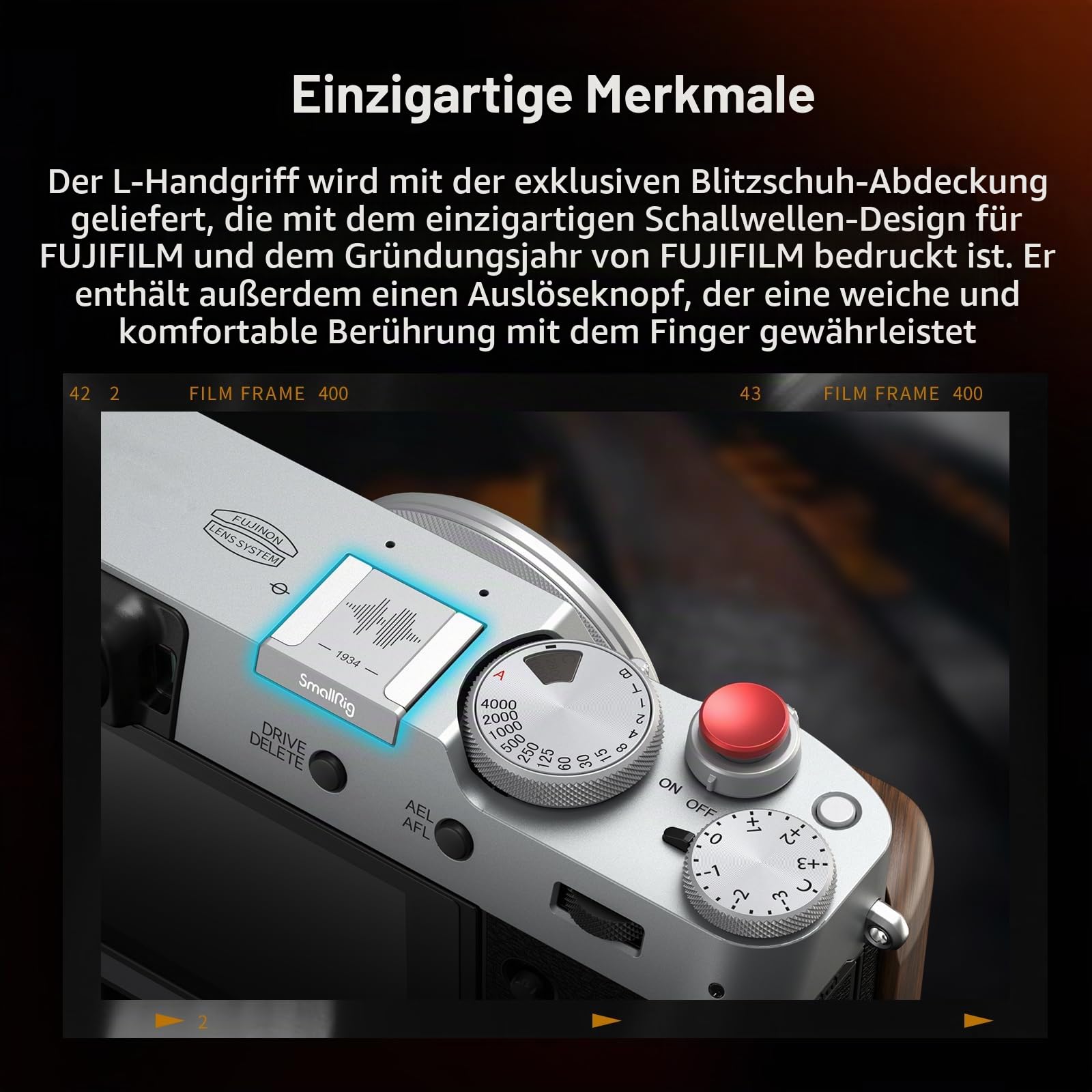 SMALLRIG X100VI / X100V-Handgriff, L-förmiger Holzgriff für Fujifilm X100VI / X100V-Kamera, integrierte Schnellwechselplatte für Arca, mit Auslöser und Blitzschuhabdeckung, Silber – 4804