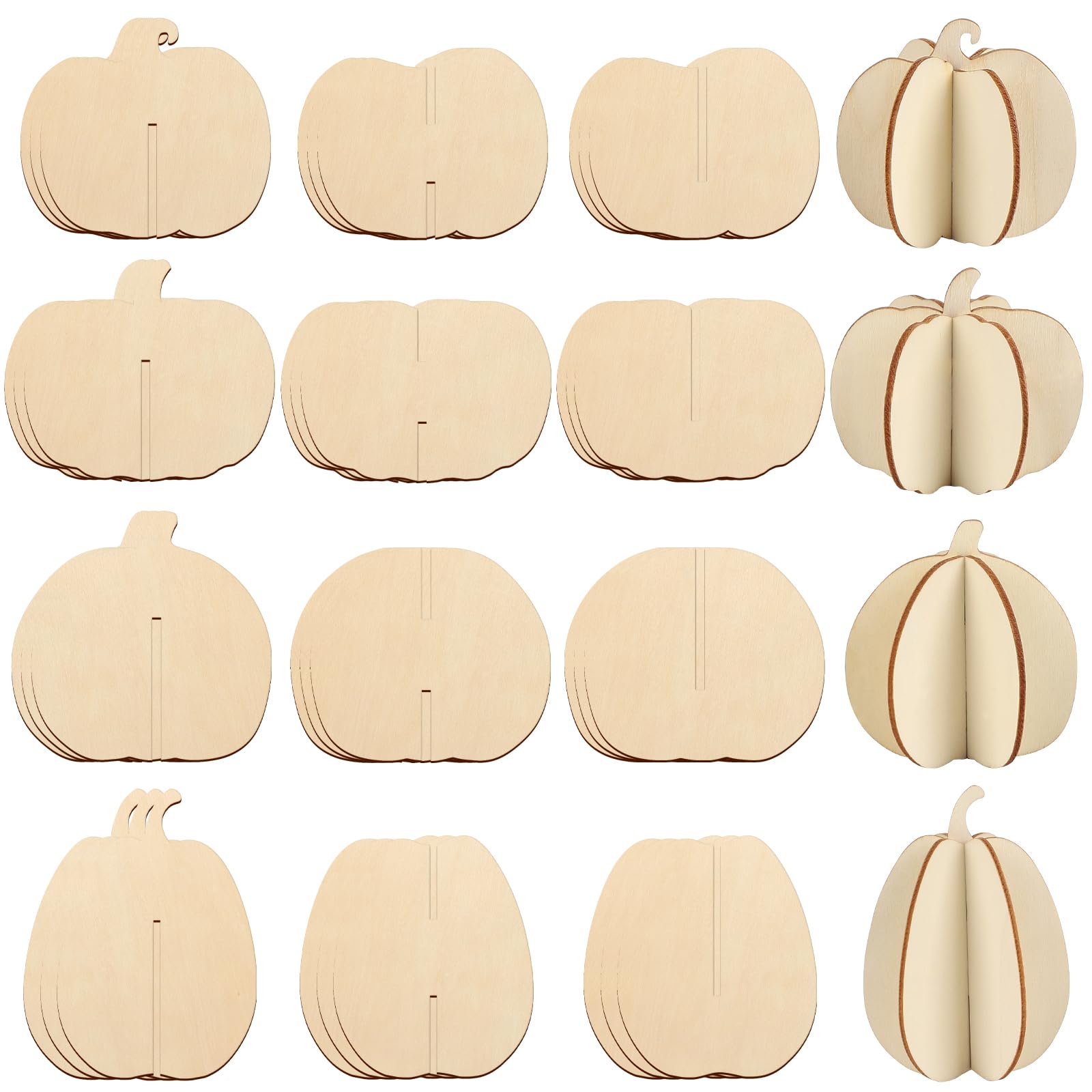 COCHIE - Calabazas 3D de otoño para pintar en madera, manualidades para niños y adultos, rodajas de madera sin terminar para pintar, recortes de calabaza, adornos para pintar, decoraciones, 24 piezas
