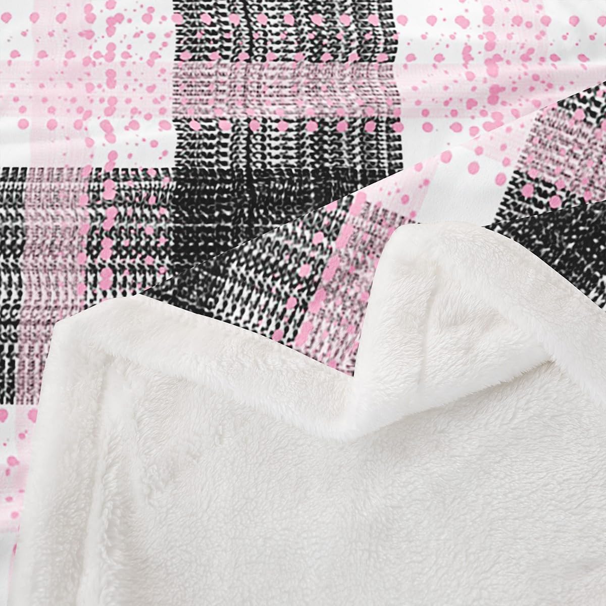 Feelyou Pink Plaid Sherpa Blanket Geometric Lattice Latticemodern Art Plush Blanket for Bed Sofa Couch Abstract Art Fuzzy Blanket Teens Room Decor Queen 90"x90"