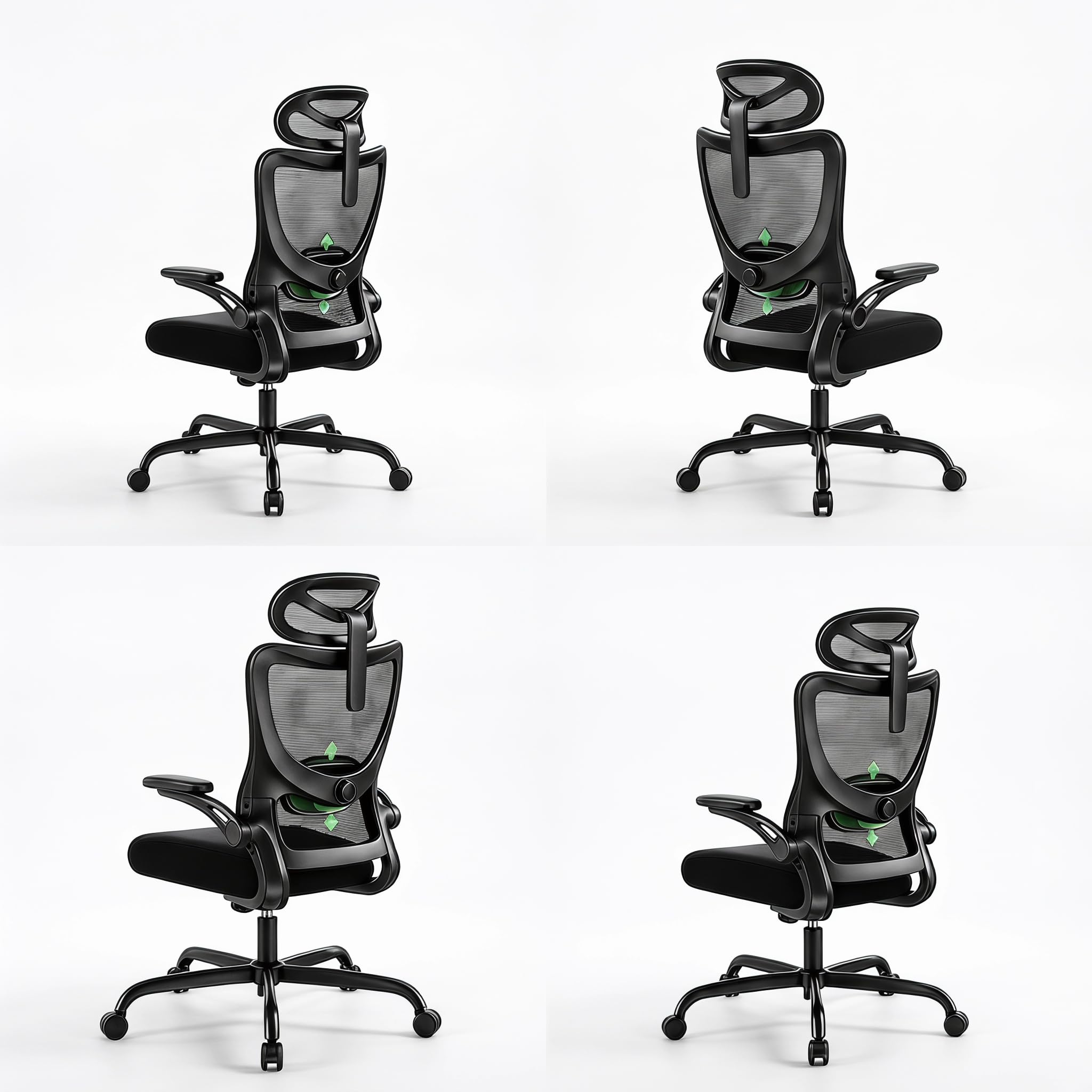 Marsail Ergonomic Office Chair: Computer Desk Chair with High Back Adjustable Lumbar Support 3D Armrests and Headrest 101°-120°Rocking Mesh Swivel Task Chairs for Home Office,4pcs