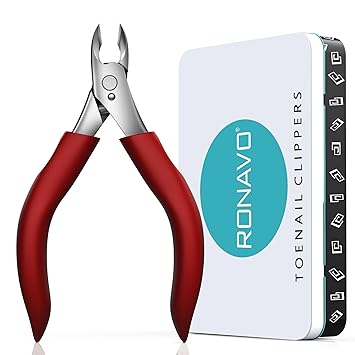 RONAVO Precision Toenail Clippers for Thick or Ingrown Toenails- Podiatrist- Professional Large Nail Clipper Grooming Tool - W/Metal Box/-Toenail Scissors for Seniors/Mens/Women(Red) - image, photos