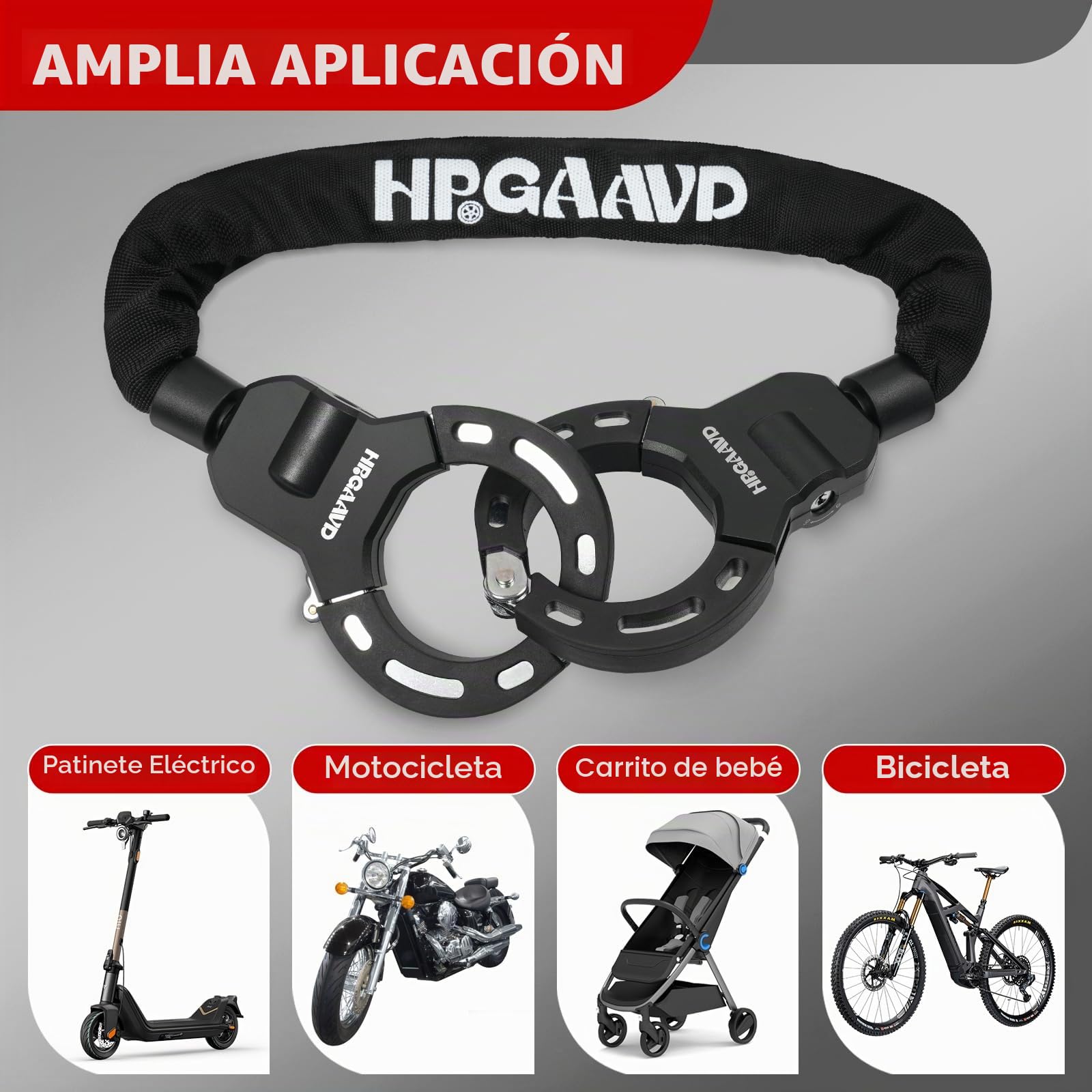 Candado de Esposas Patinete Electrico, Antirrobo Para Bici，Candado de alta Seguridad，Antirrobo con Cadena de 8 mm de Grosor für Scooters/Patinete Eléctricas/Bicicletas/E-Bike/Moto