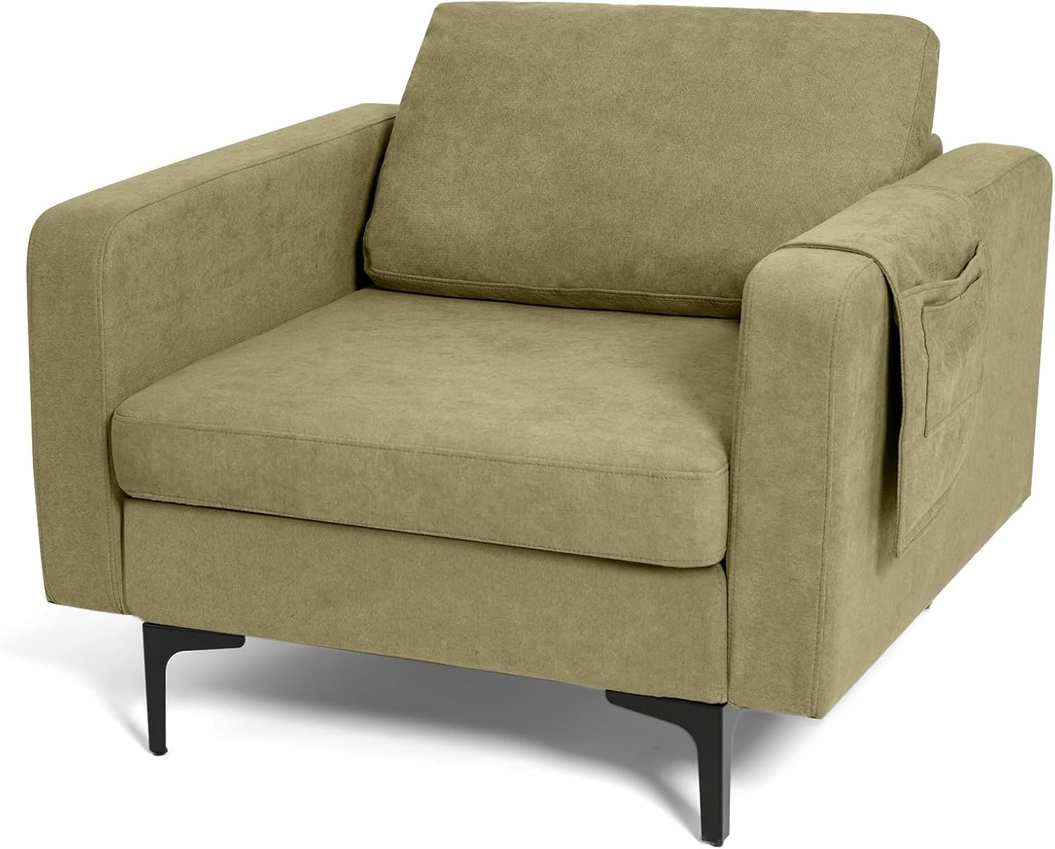 Giantex Single Sofa, Accent Chair, Leisure Chair w/Comfy Thick Cushion, Armrest Magazine Pockets, Metal Legs, Living Room Upholstered Armchair for Bedroom Reception Room Green