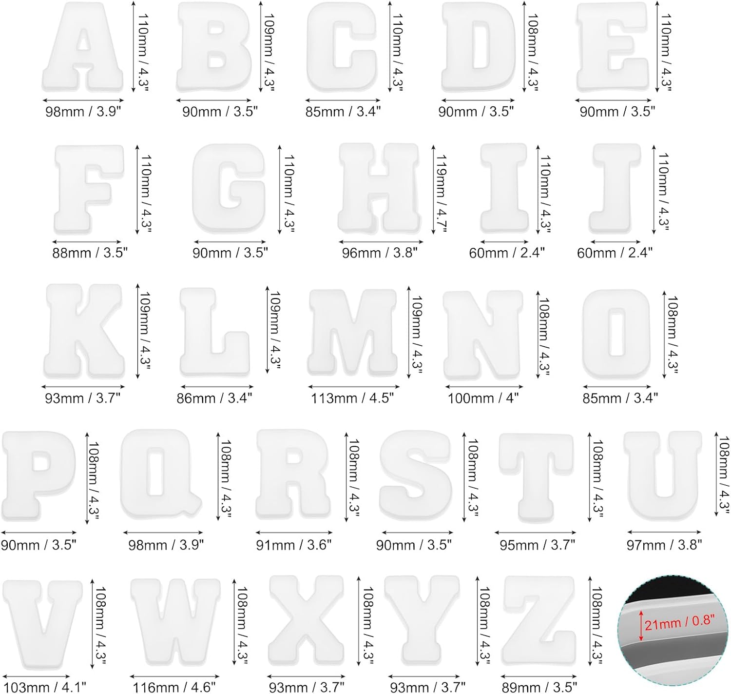 HARFINGTON 26pcs Large Letter Resin Molding 4" A-Z Capital English Alphabet Silicone Mould for Word Sign Art, DIY Crafts, Party Decoration