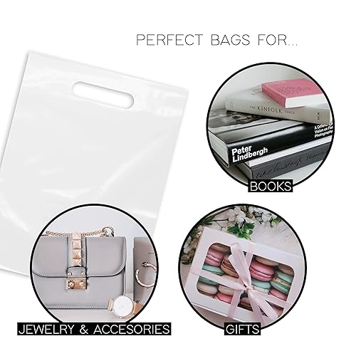 Miniatura 6 de Bolsa de plástico transparente con asas de 9 x 12 pulgadas bolsas de plástico troqueladas esmeriladas transparentes con asas paquete de 100 para